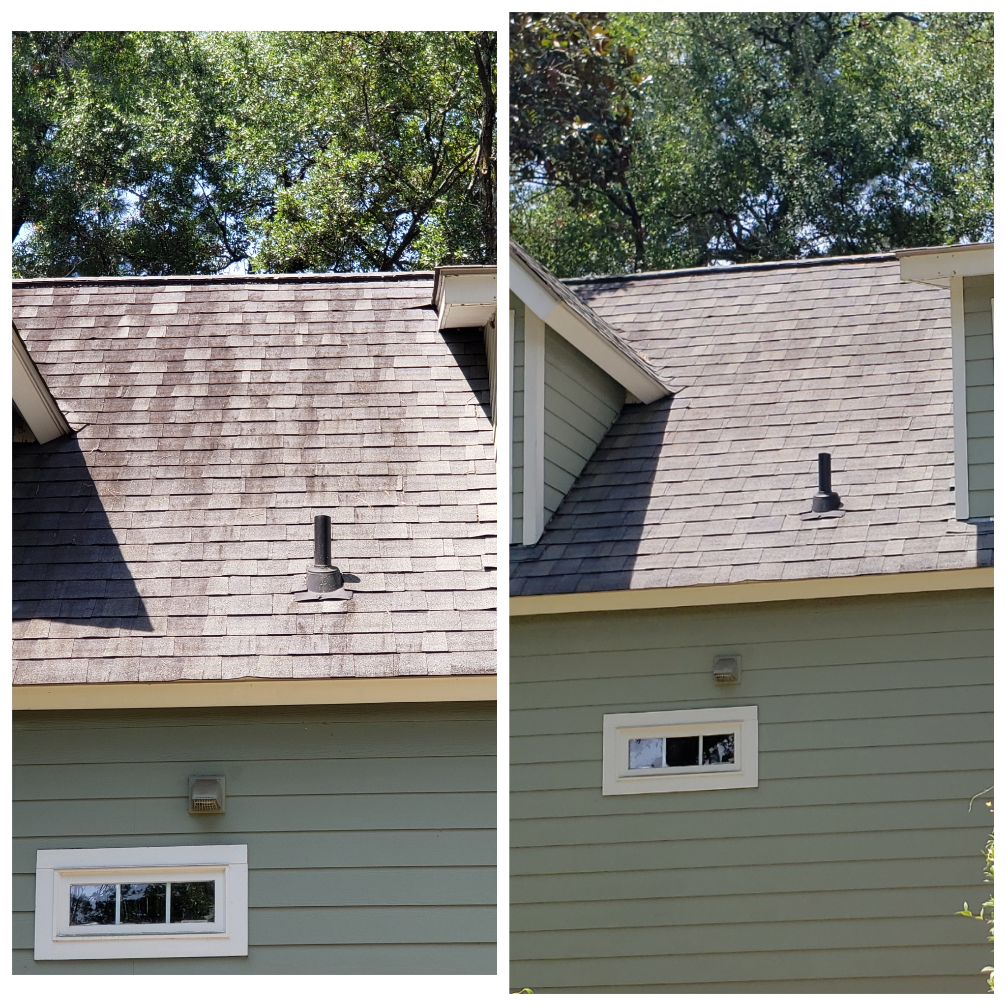 Roof washing before and after. 