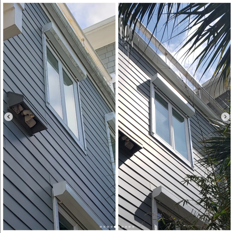 Before and after SeaDragon Home Services exterior gutter cleaning Charleston